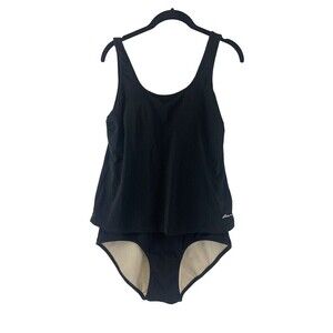 Ocean Aqua Shape Overlay One Piece Swimsuit Black Tank Bikini Bottom Womens 14